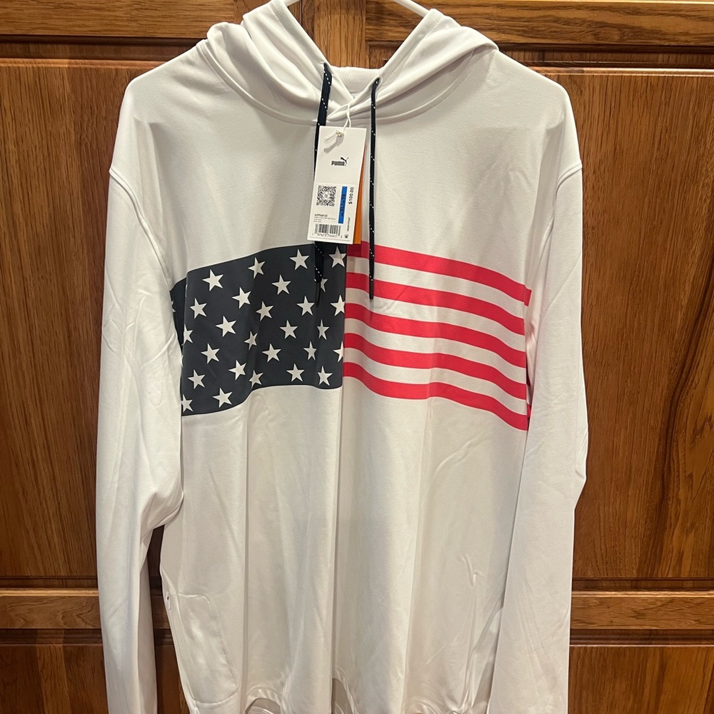 Puma White Hoodie with Red and Navy Volition Logo